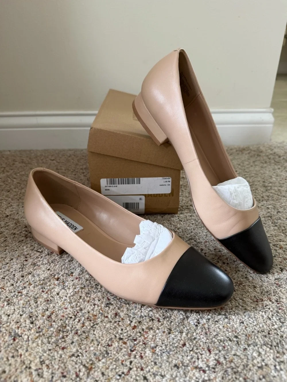 Blair Two-Tone Cap-Toe Flats in Blush and Black - Picture 1 of 2